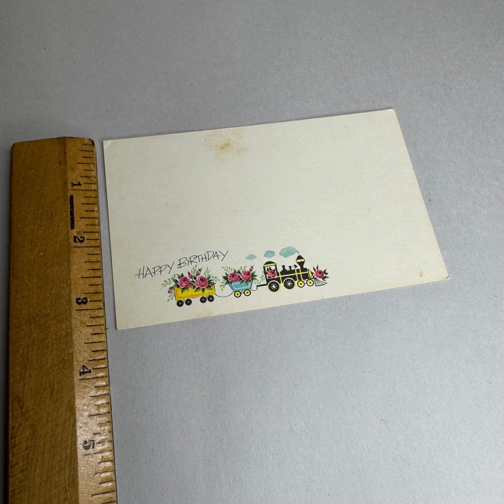 Vintage‎ Current Inc Happy Birthday Postcard Train with Roses Floral Post A Note